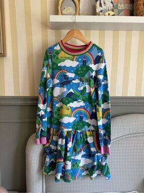 Mini Boden Girls' Rainbow & Castle Long Sleeve Dress - Multicolor